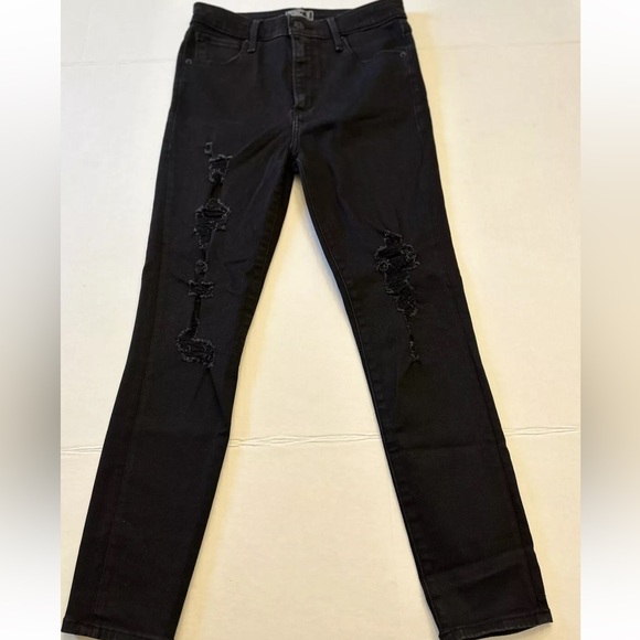 Abercrombie & Fitch Jeans Womens size 27/4 Black‎ HiRise Super Skinny Distressed - Picture 1 of 14